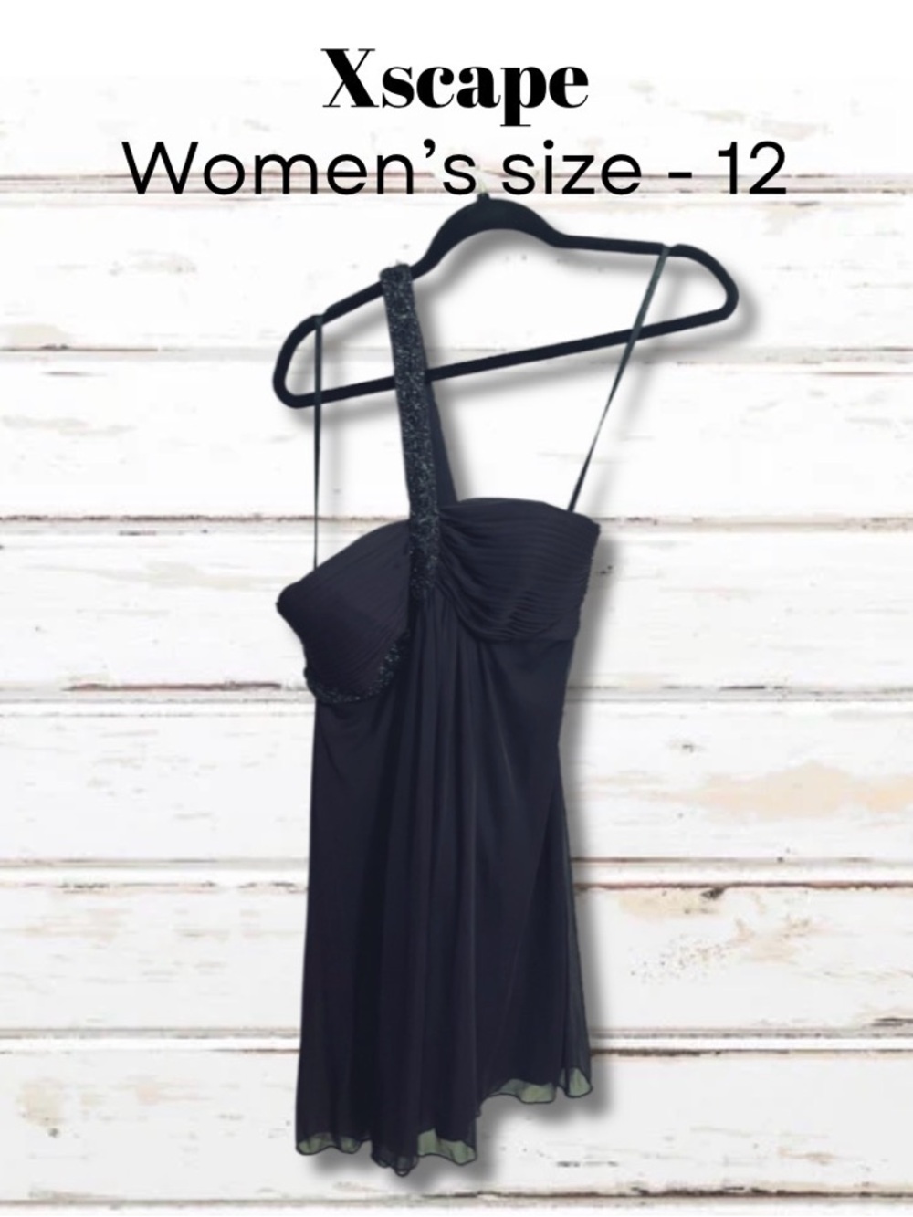 Xscape Black One-Shoulder Beaded Cocktail Dress